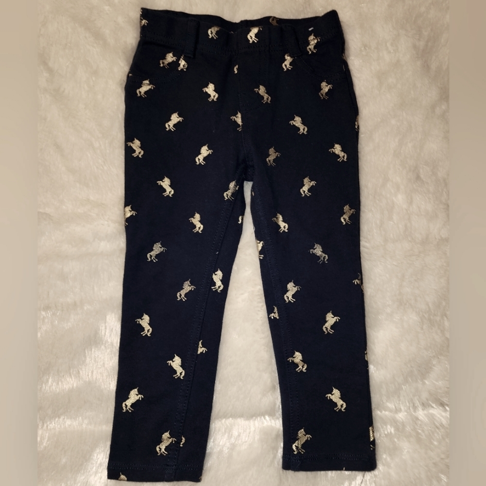 Girls blue leggings with gold unicorns